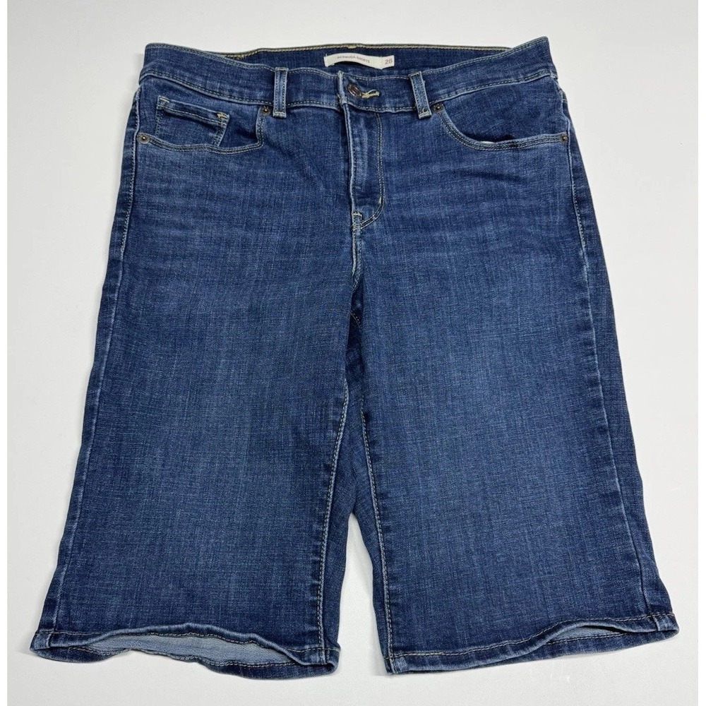 Levis Bermuda Shorts Womens 28 Blue Medium Wash Denim Mid Rise Zip‎ Fly Button